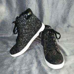 Black Glitter Hi Top Shoes | kidpik Girls (3)